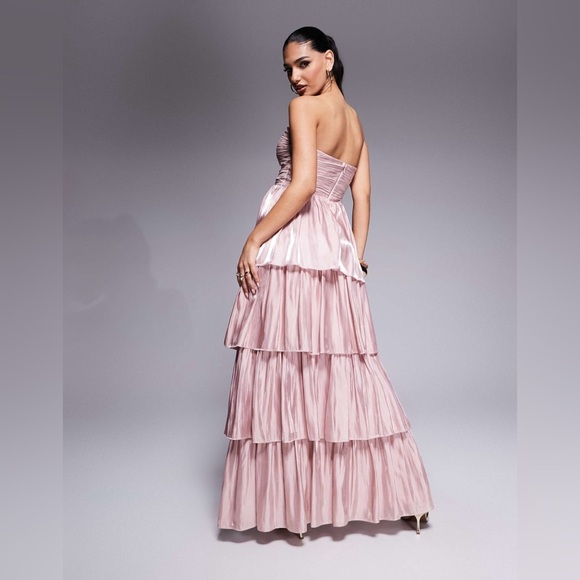 Lulus strapless tiered maxi dress in mauve B285 - Picture 4 of 6